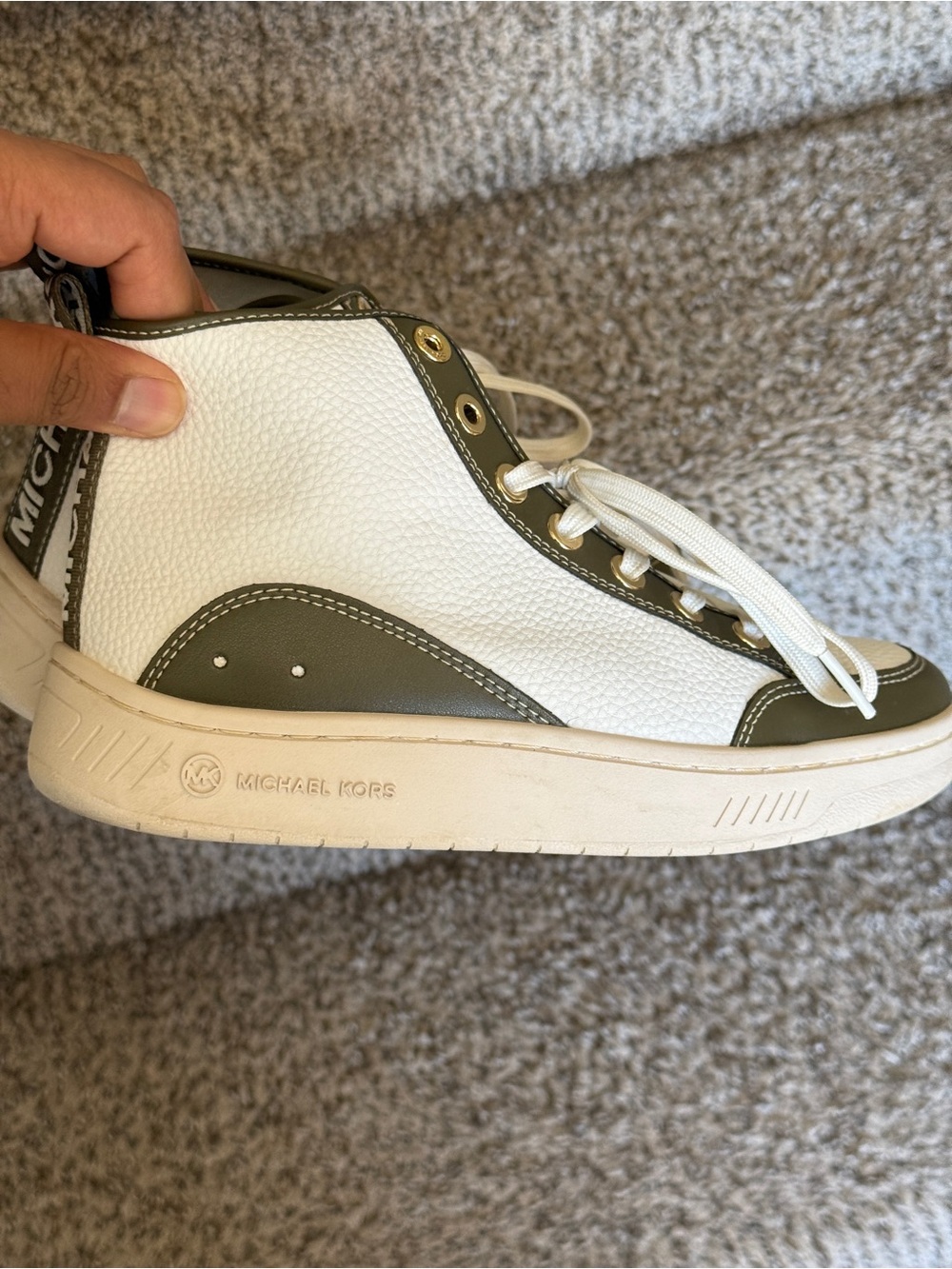 Michael Kors White and Olive High-Top Sneakers with Gold Accents Womens size 6 - Picture 6 of 8